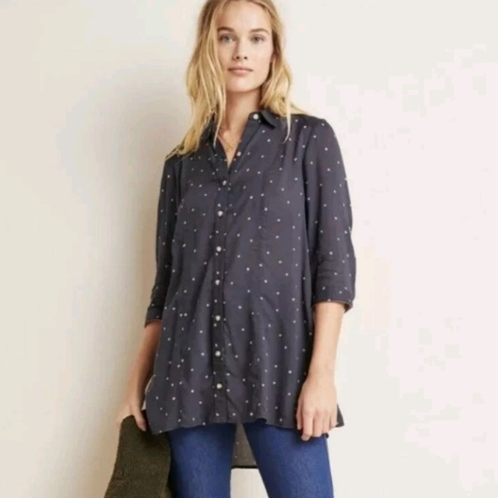 Maeve Anthropologie Monika Modal Button Down Tunic, Large *Stains - Read‎